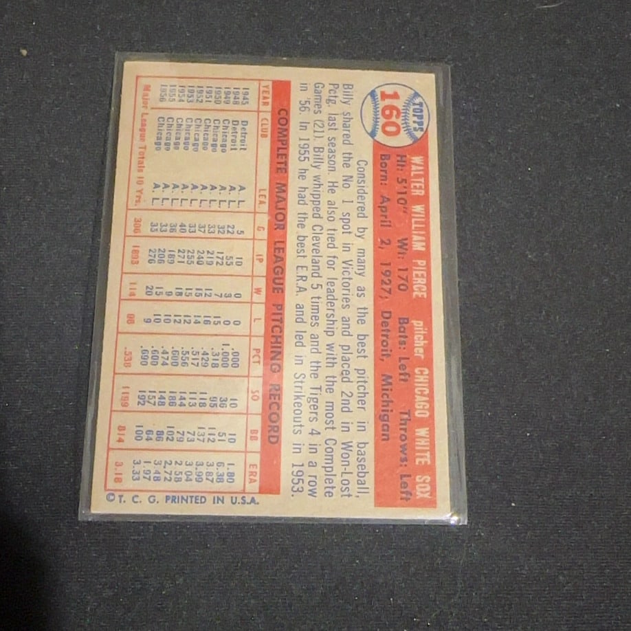 1957 Vintage Topps Billy Pierce Baseball Card - 2
