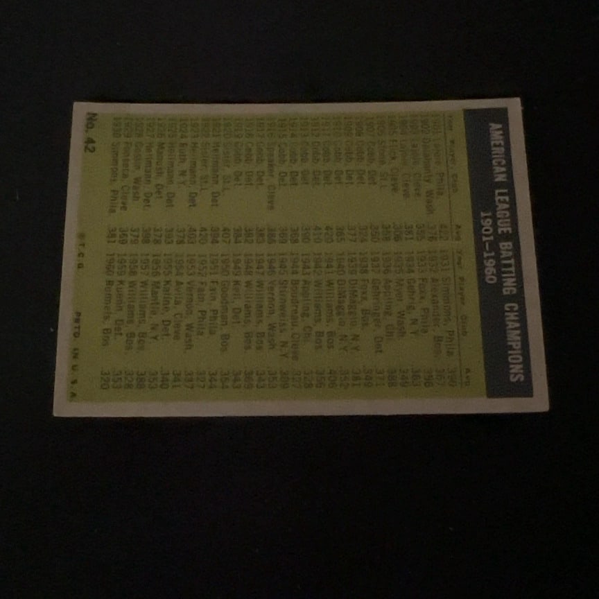 1961 Topps Baseball Card #42 AL Batting Leaders see pics1960 American League Batting Leaders - 2