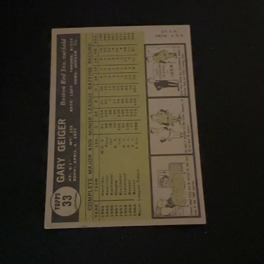 1961 Topps Gary Geiger Boston Red Sox Card - 2