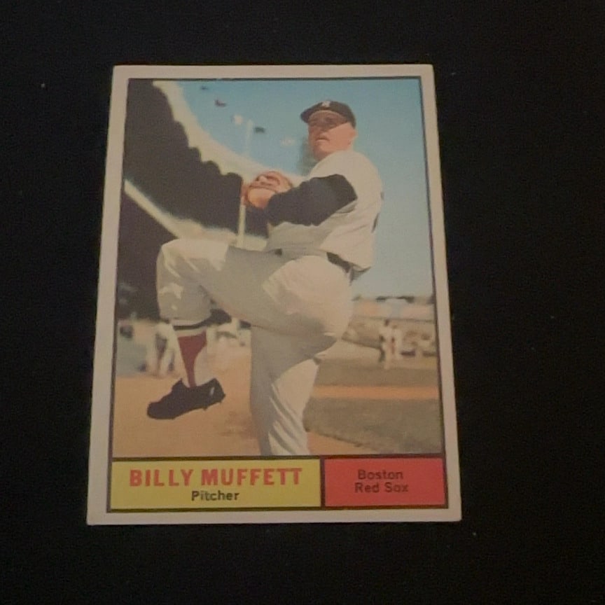 Billy Muffett Boston Red Sox: This is a vintage baseball trading card featuring Billy Muffett of the Boston Red Sox. The card identifies him as a pitcher and displays him in his pitching uniform. It is a classic sports