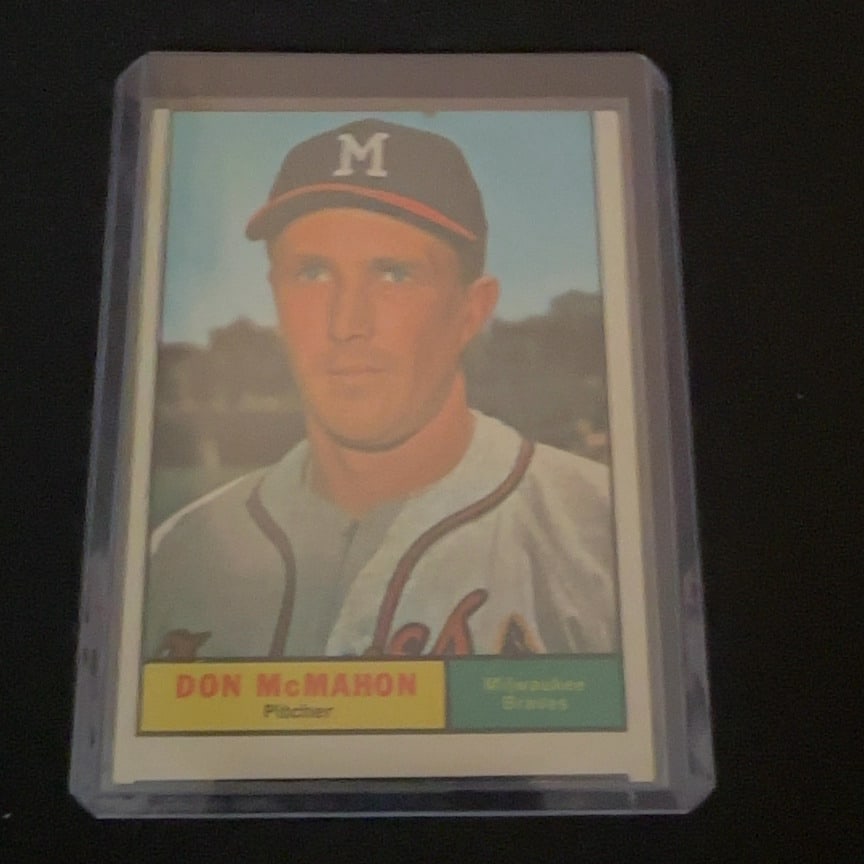 Don McMahon Milwaukee Braves: This is a vintage baseball card featuring Don McMahon, who is identified as a pitcher for the Milwaukee Braves. The card depicts a portrait of the player wearing his Milwaukee team cap and jersey.