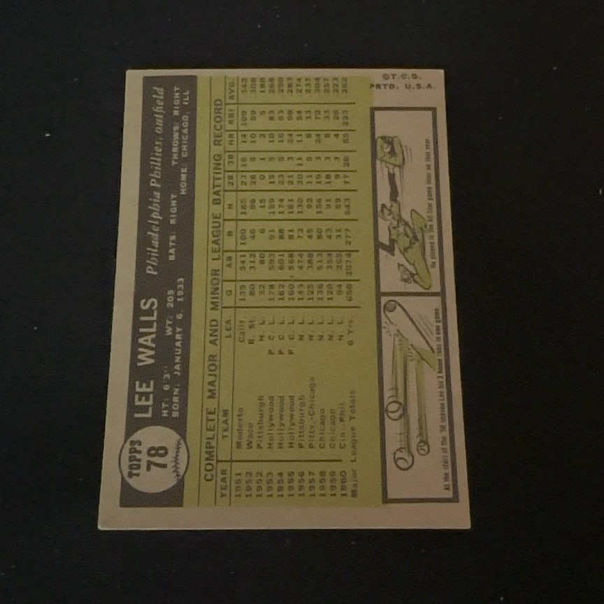 1961 Topps Lee Walls Philadelphia Phillies Baseball Card - 2