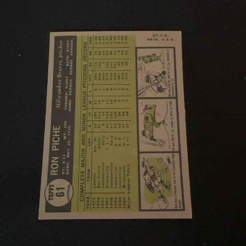 Vintage Ron Piche Milwaukee Braves Baseball Card - 2