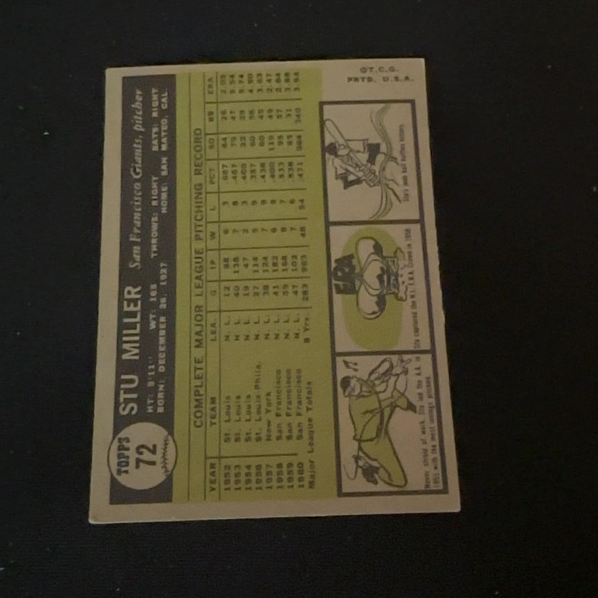 Stu Miller San Francisco Giants Baseball Card - 2
