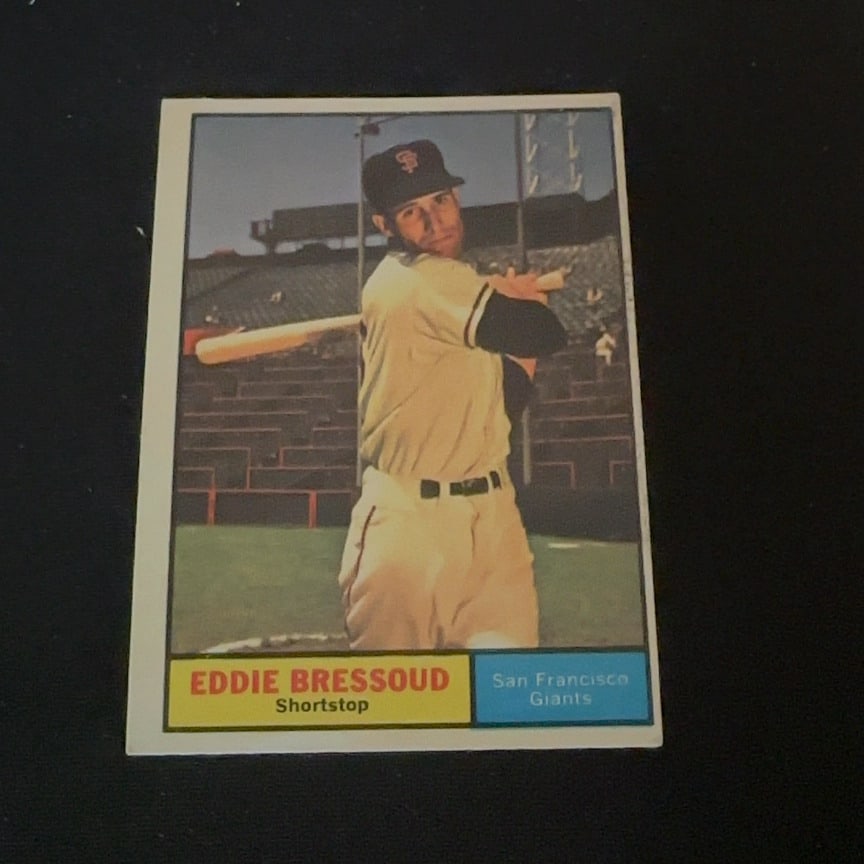Eddie Bressoud San Francisco Giants: This is a 1966 Topps trading card featuring San Francisco Giants shortstop Eddie Bressoud. The card shows an action portrait of Bressoud holding a baseball bat on the field.