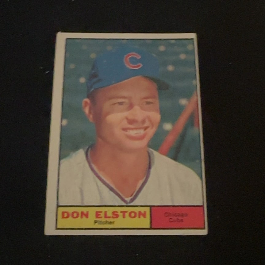 Vintage Don Elston Chicago Cubs Baseball Card: This is a vintage baseball card featuring Don Elston, a pitcher for the Chicago Cubs. The card displays a portrait of the player and identifies him by name, position, and team.