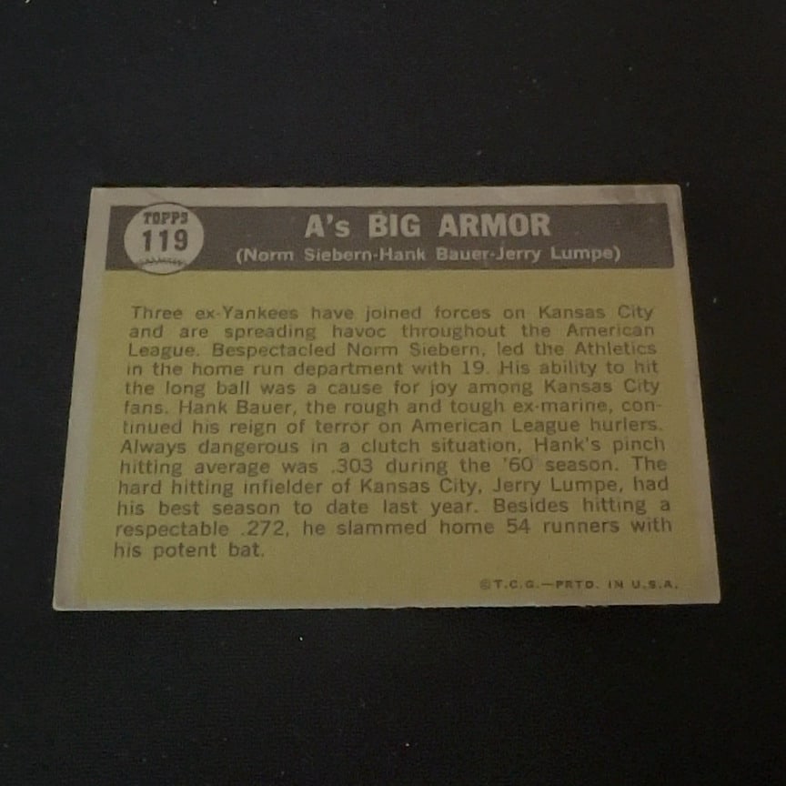 1961 Topps A's Big Armor - 2