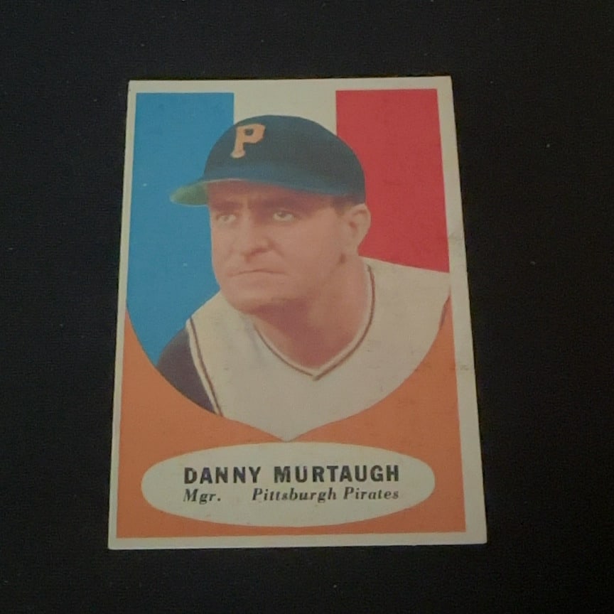 Danny Murtaugh Pittsburgh Pirates: This is a vintage baseball card featuring Danny Murtaugh, the manager of the Pittsburgh Pirates. The card features a portrait of the manager against a red, white, and blue background.