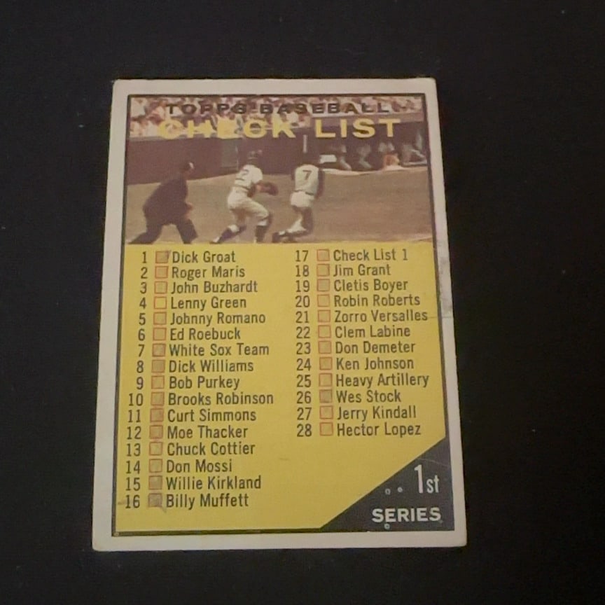 1960 Topps Baseball Checklist (1 of 2)