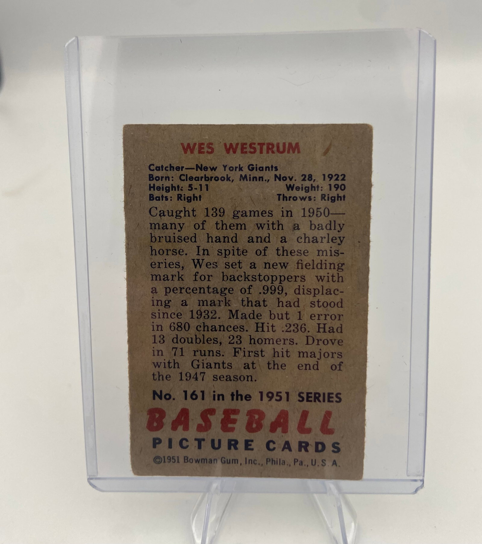 1951 Bowmna Wes Westrum Baseball Card - 2