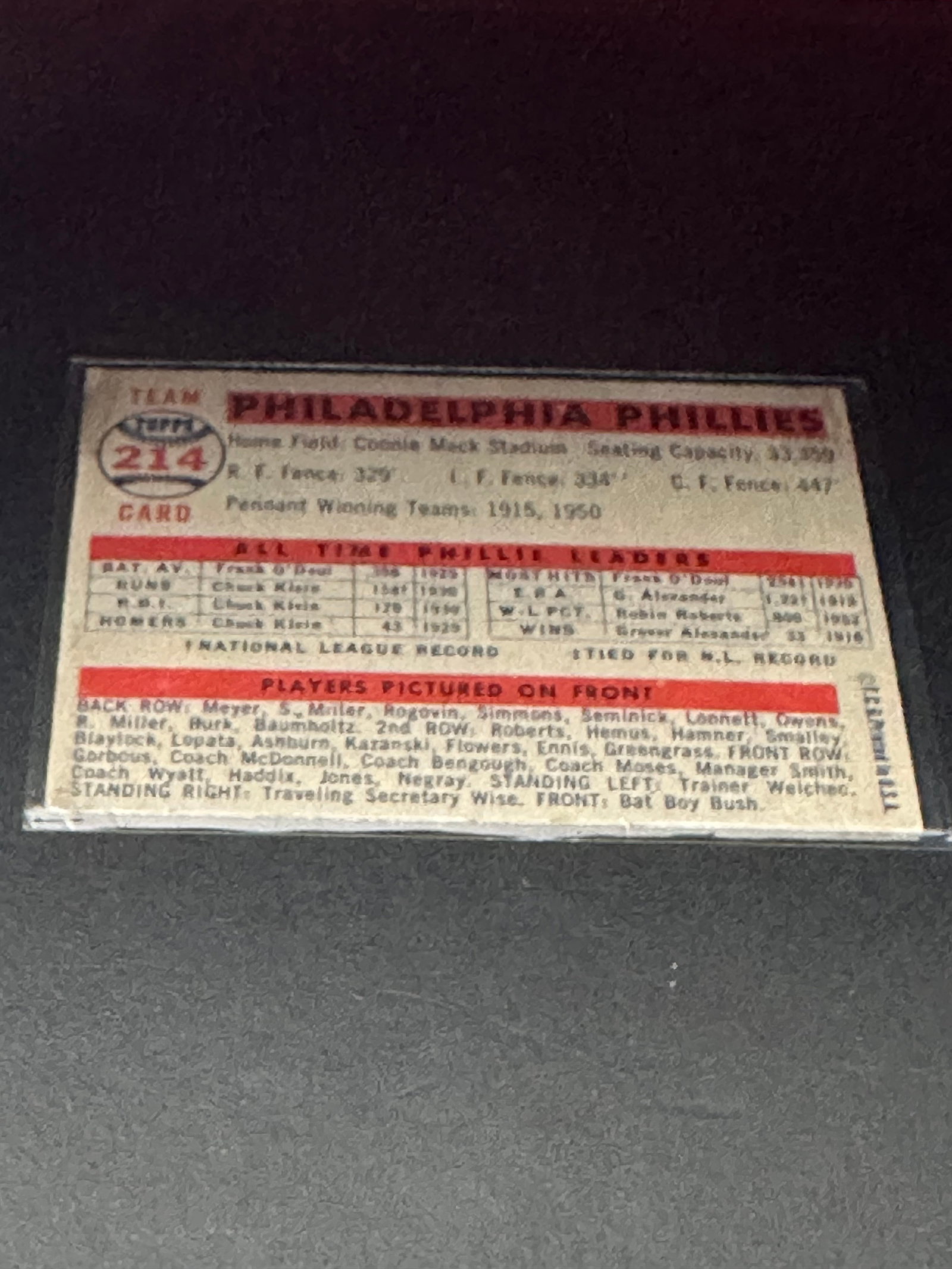 1957 Vintage Philadelphia Phillies Team Photo Trading Card - 2