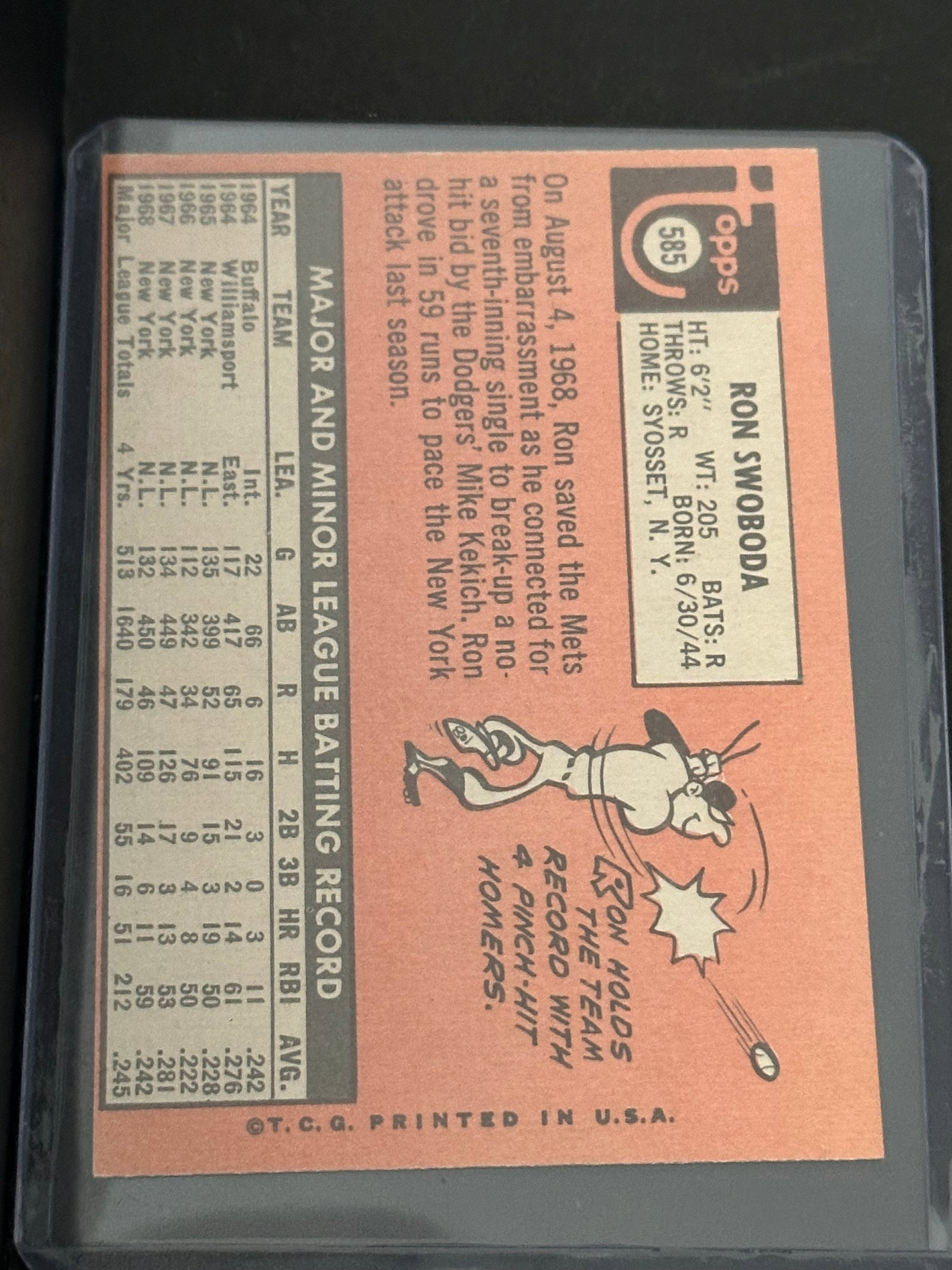 1969 Topps Ron Swoboda New York Mets Baseball Card - 2