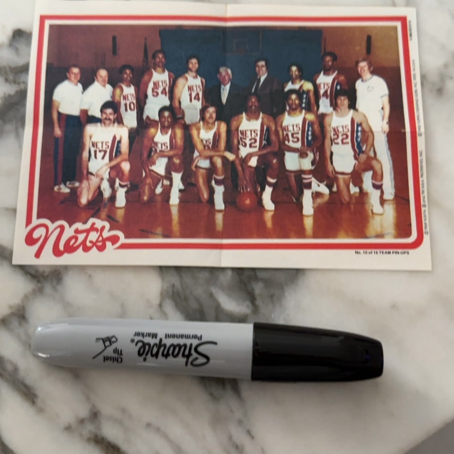 New York Nets Team Pin-Up: This is a vintage New York Nets team portrait poster, identified as No. 10 of 16 Team Pin-Ups. It features the team posing in their uniforms and is an official NBA licensed product.
