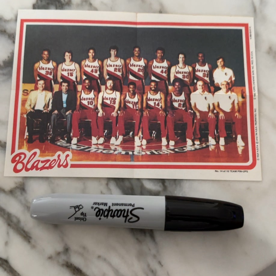 1982 Topps Portland Trail Blazers Team Pin-Ups: This is a 1982 Topps Portland Trail Blazers team pin-up, identified as number 14 of 16 in the set. It features a full team portrait and carries the Topps brand marking along the right side.