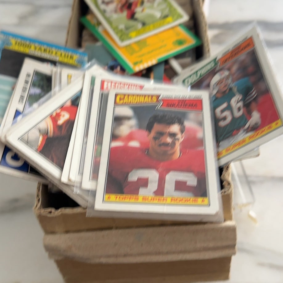 Unsorted Old Box of NFL Trading Cards - Medium/Small: Old Box of NFL cards in a storage box, from estate sale - sold as is
