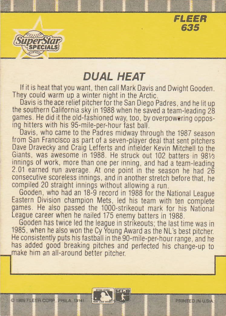 1990 Fleer Dual Heat Mark Davis Dwight Gooden - 2