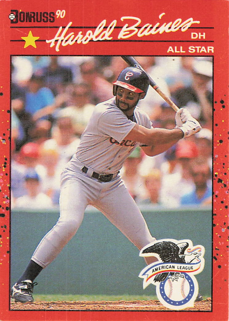 1990 Donruss Harold Baines All-Star Baseball Card (#660): This is a 1990 Donruss baseball card featuring Harold Baines, card number 660. The card highlights Baines as an All-Star player and showcases him during his Major League Baseball career. It is a stand