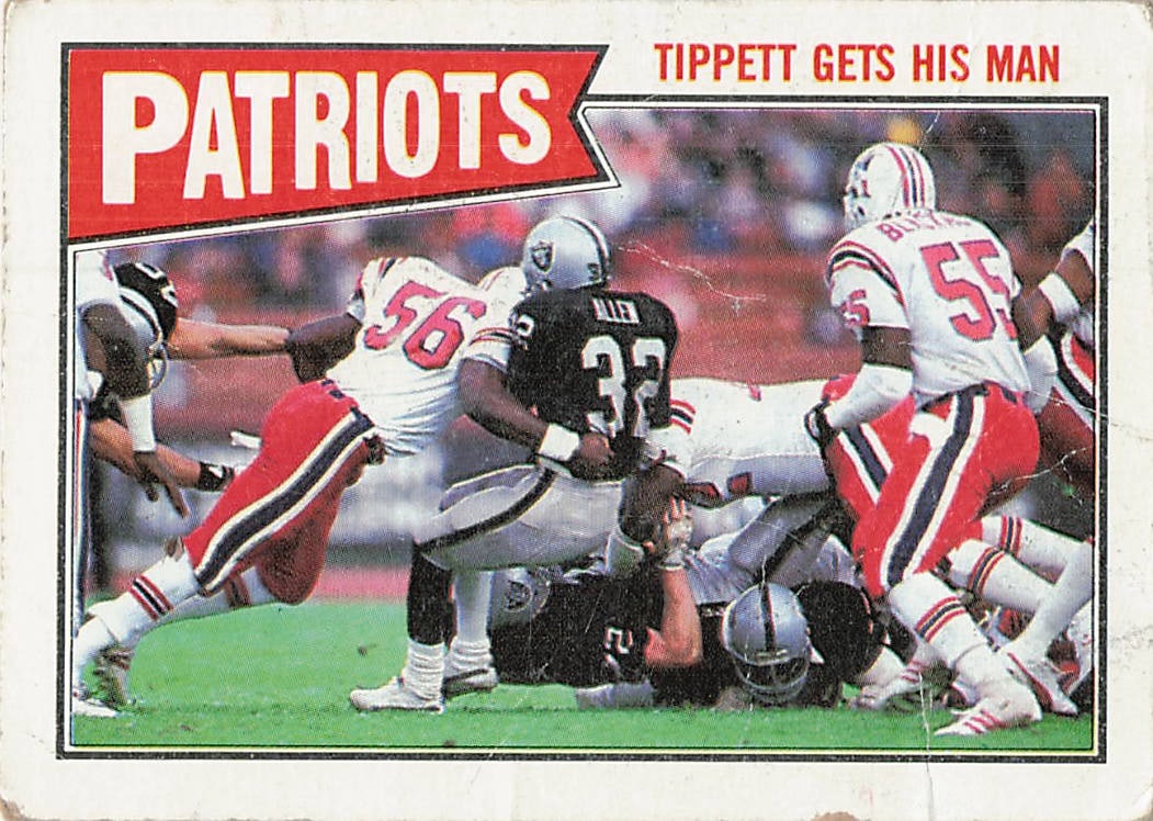 1987 Topps New England Patriots Team Leaders football trading card (#96): This is a 1987 Topps Football trading card featuring the New England Patriots Team Leaders, card number 96. The card highlights the Patriots’ leading players from the 1986 season and features