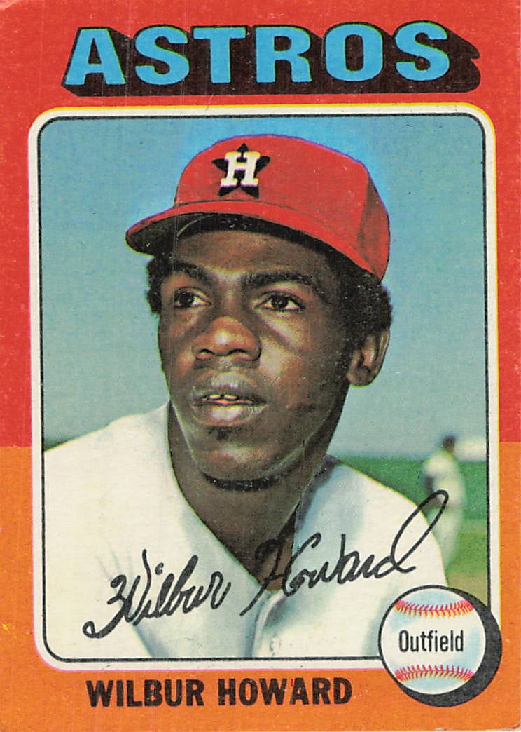 1975 Topps Wilbur Howard Houston Astros Baseball Card: This is a 1975 Topps baseball card featuring Houston Astros outfielder Wilbur Howard, card number 637 in the set. The card displays a close-up portrait of Howard wearing his team cap, accompanied by h