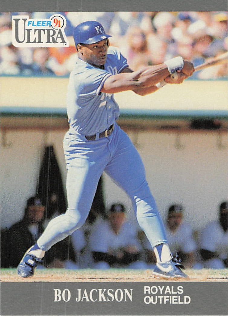 1991 Fleer Ultra Bo Jackson Kansas City Royals Card: This is a 1991 Fleer Ultra baseball card featuring Kansas City Royals outfielder Bo Jackson, card number 234. The image showcases Jackson in his signature batting stance, highlighting his powerful