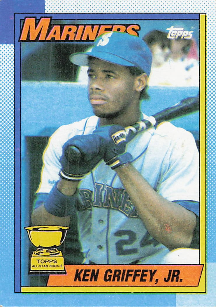 1990 Topps #336 Ken Griffey Jr. All-Star Rookie baseball card: This is a 1990 Topps baseball trading card featuring Ken Griffey Jr., card number 336. The card highlights Griffey as an All-Star Rookie and showcases the young Seattle Mariners outfielder during the 