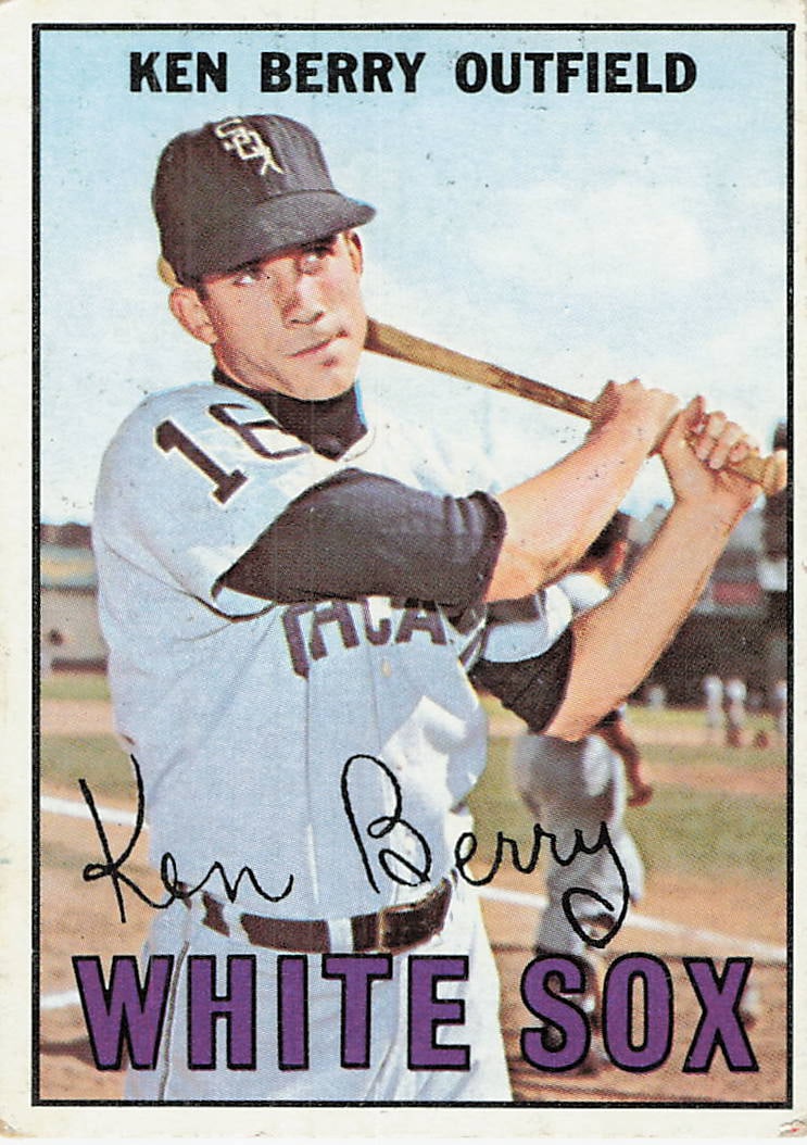 1967 Topps Ken Berry Chicago White Sox Baseball Card: This is a 1967 Topps baseball card featuring Ken Berry of the Chicago White Sox, card number 235. The card showcases a classic portrait-style action shot of Berry holding a baseball bat in his