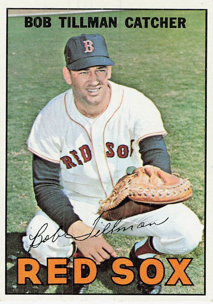 1967 Topps Bob Tillman Boston Red Sox Baseball Card: This is a 1967 Topps baseball card featuring Bob Tillman, card number 237, as a catcher for the Boston Red Sox. The card showcases a vibrant color portrait of Tillman in his home uniform, complete wit