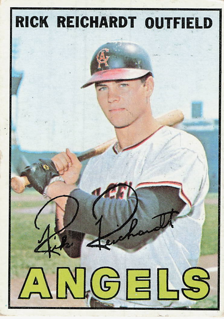 1967 Topps Rick Reichardt California Angels Baseball Card: This is a 1967 Topps baseball card featuring Rick Reichardt of the California Angels, card number 429. The card showcases a portrait of the outfielder with his facsimile autograph superimposed on the