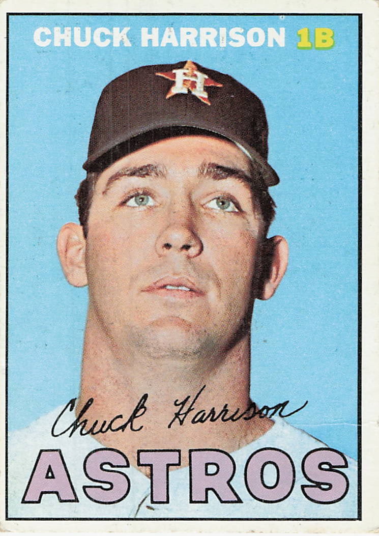 1967 Topps Chuck Harrison Houston Astros Card #338: This is a 1967 Topps baseball card featuring Chuck Harrison of the Houston Astros, designated as card number 338. The card is a standard portrait-style issue from the 1968 Topps set, showcasing a