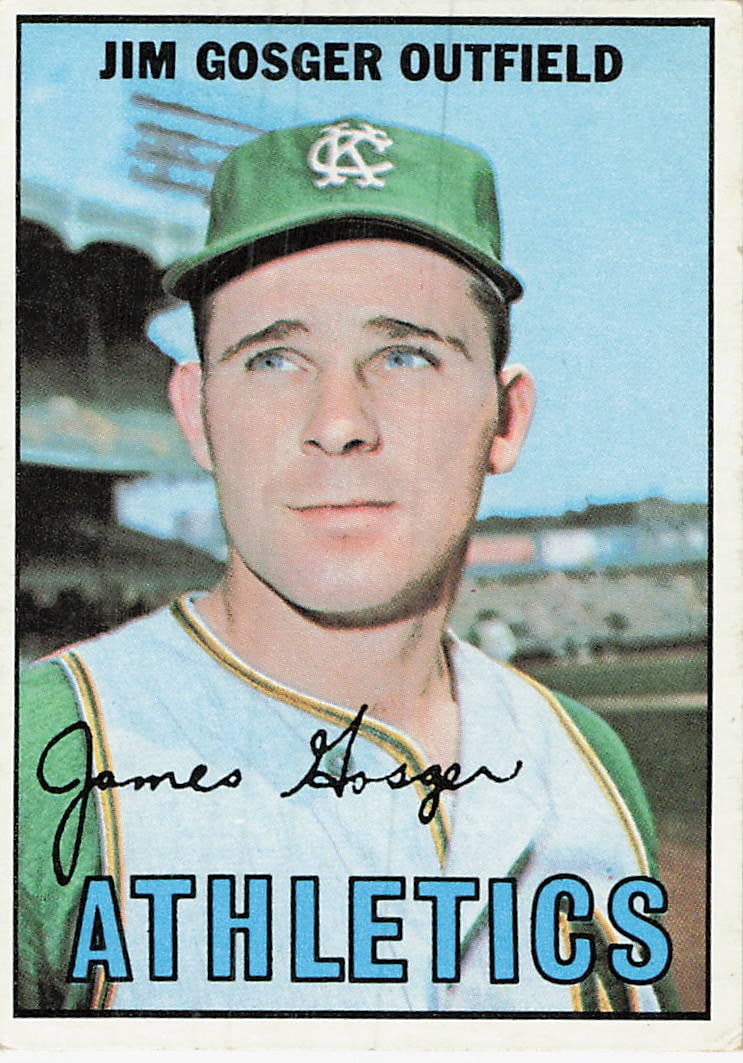 1967 Topps Jim Gosger Kansas City Athletics Card #234: This is a 1967 Topps baseball card featuring outfielder Jim Gosger of the Kansas City Athletics, card number 234 in the set. The card highlights Gosger in a classic portrait shot, wearing his green At