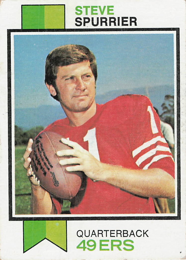 1973 Topps Steve Spurrier San Francisco 49ers Football Card: This is a 1973 Topps football card featuring Steve Spurrier, the former Heisman Trophy winner and NFL quarterback for the San Francisco 49ers. The card is labeled as card number 350 in the set and