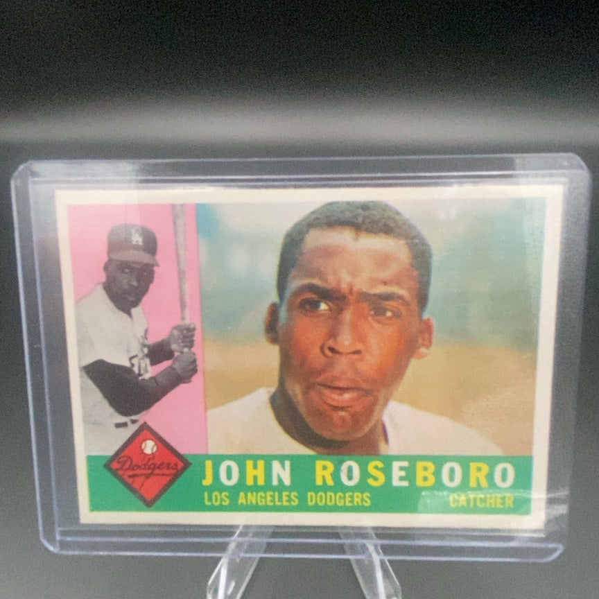 1960 Topps #88 John Roseboro Los Angeles Dodgers baseball trading card: This is a vintage baseball card featuring John Roseboro of the Los Angeles Dodgers. The card identifies him as a catcher and displays his portrait along with an action shot.