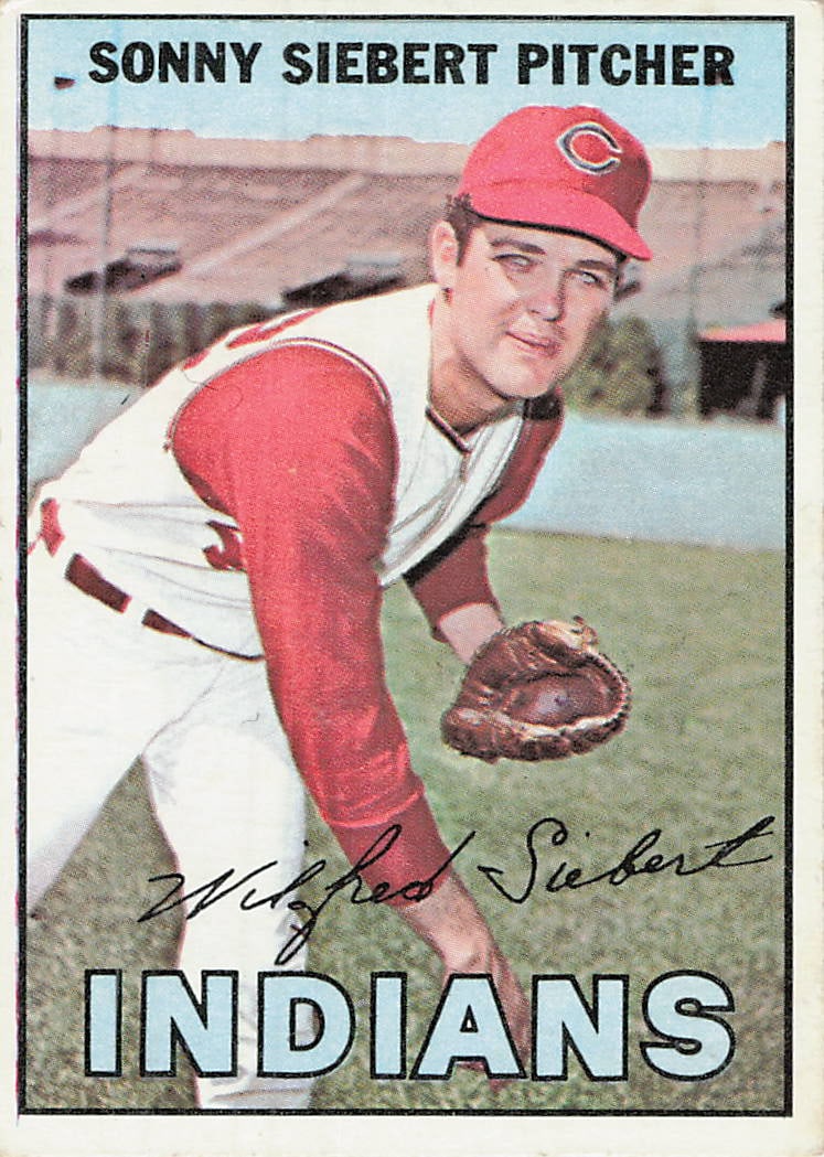 1967 Topps Baseball Sonny Siebert: 1967 Topps Baseball Sonny Siebert is a base trading card featuring Sonny Siebert as a member of the Cleveland Indians. This vintage Topps issue uses the classic 1967 baseball design with bold team let
