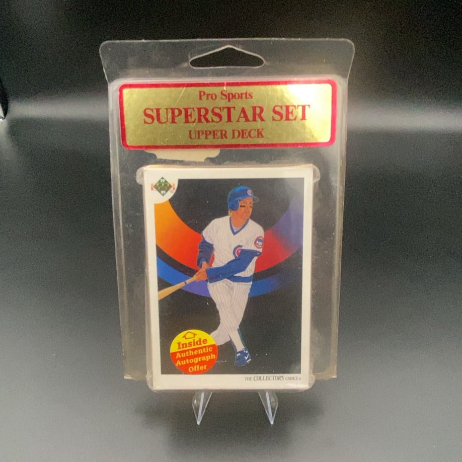 1991 Upper Deck Pro Sports Superstar Set: This is a 1991 Upper Deck Pro Sports Superstar Set, featuring a Chicago Cubs baseball player card. The item is encased in its original plastic display packaging and promotes an 'Inside Authentic