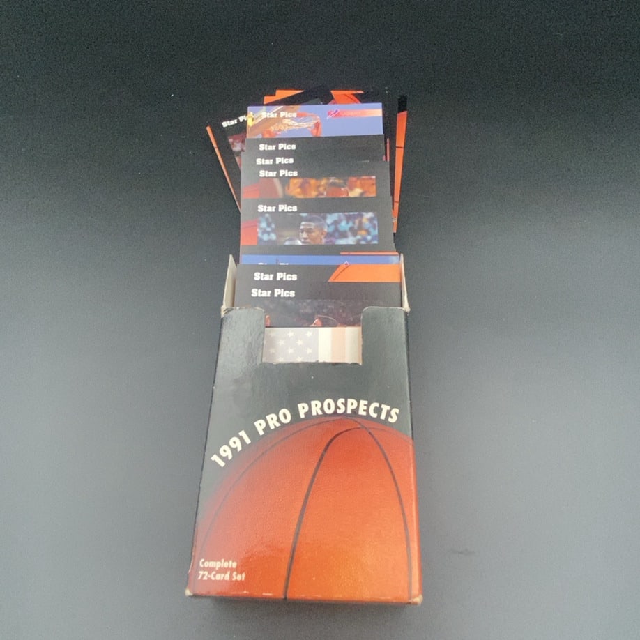 1991 Star Pics Pro Prospects basketball cards: This is a complete 72-card factory set of 1991 Star Pics Pro Prospects basketball cards. The set is housed in its original branded display box.