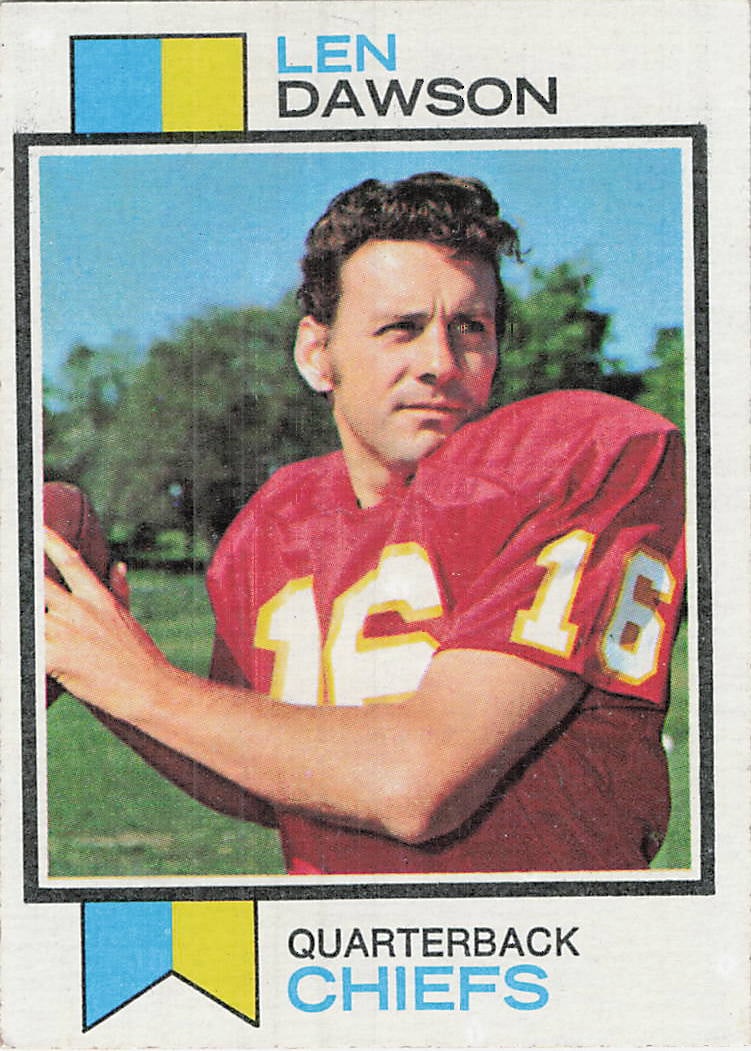 1973 Topps Len Dawson #335 football trading card: 1973 Topps Football Len Dawson #335 is a base trading card featuring Len Dawson as a member of the Kansas City Chiefs. Issued during Topps' vintage football run, this card commemorates the Hall of Fam