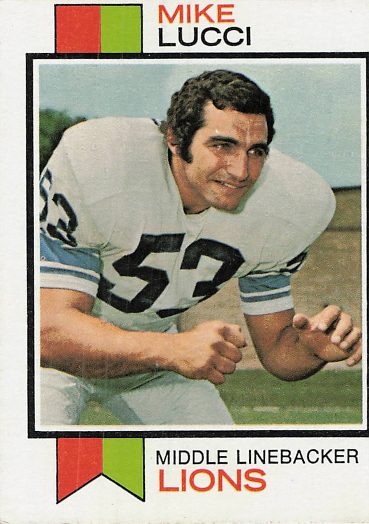 1973 Topps #195 Mike Lucci football card: 1973 Topps Football Mike Lucci #195 is a base trading card featuring Mike Lucci during his tenure with the Detroit Lions. Issued in Topps' 1973 football release, this card highlights the veteran