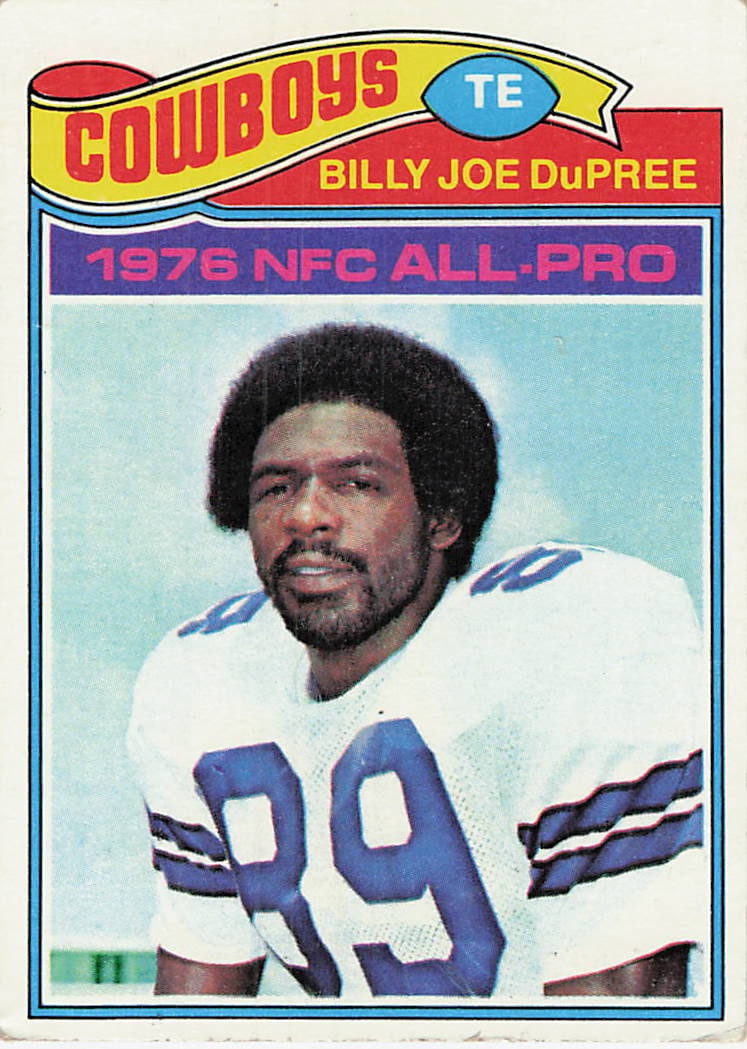 1977 Topps #260 Billy Joe DuPree football trading card: 1977 Topps Football Billy Joe DuPree #260 is a base trading card featuring Billy Joe DuPree during his tenure with the Dallas Cowboys. This card is part of the 1976 NFC All-Pro subset in the 1977