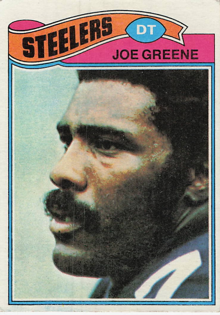 1977 Topps Joe Greene #405 football trading card: 1977 Topps Football Joe Greene #405 is a base trading card featuring Joe Greene during his tenure with the Pittsburgh Steelers. Part of Topps' 1977 Football release, this card includes the College