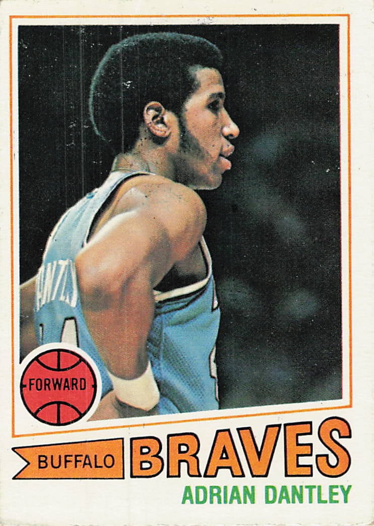 1977 Topps Adrian Dantley rookie trading card (#56): 1977 Topps Adrian Dantley #56 is a base trading card featuring Adrian Dantley during his tenure with the Buffalo Braves. Issued in Topps' late-1970s NBA release, this card captures the high-scoring