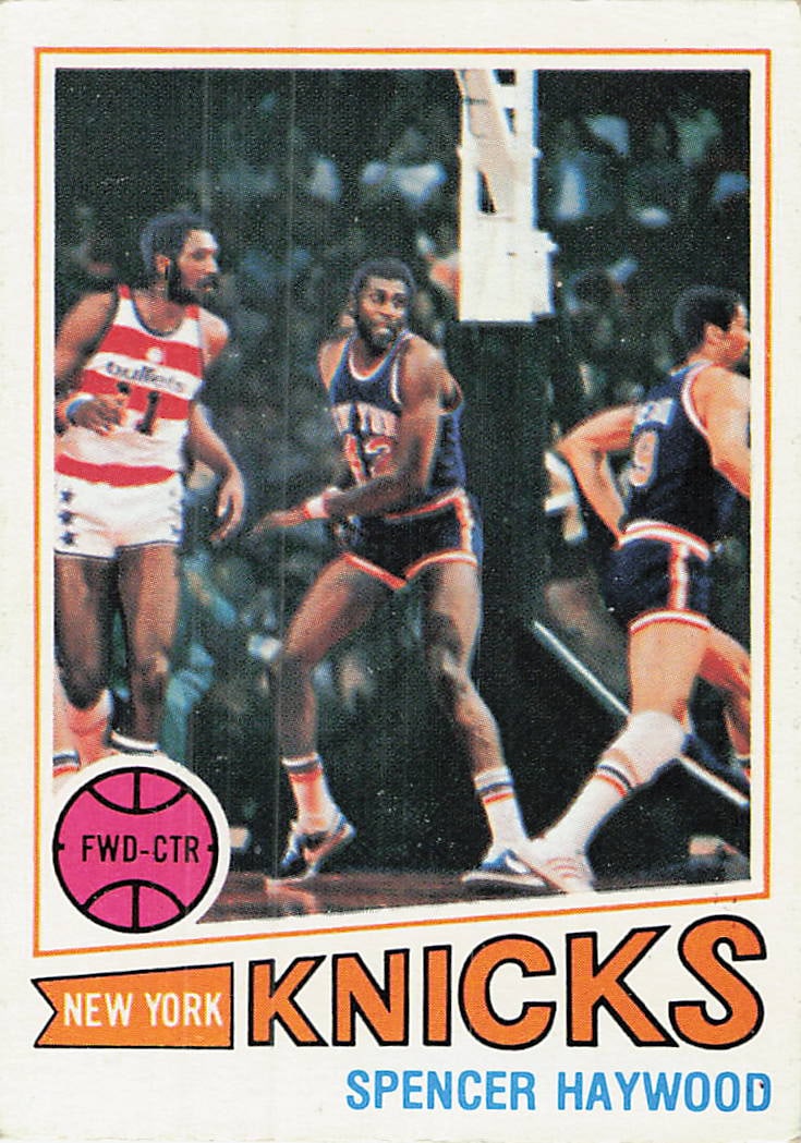 1977-78 Topps Basketball #88 Spencer Haywood trading card: 1977 Topps Basketball Spencer Haywood #88 is a base trading card featuring Spencer Haywood during his tenure with the New York Knicks. Issued in Topps' 1977 NBA release, the card presents Haywood as