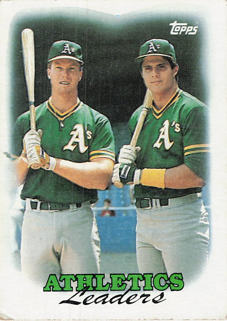 1988 Topps Oakland Athletics Leaders baseball card: 1988 Topps Oakland A's Team Leaders #759 is a base trading card featuring the Oakland Athletics team leaders as members of the Oakland Athletics. This Team Leaders card highlights the club's 1987