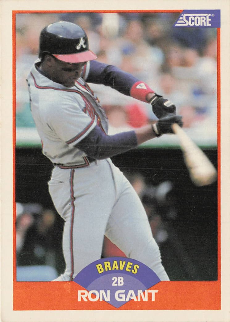 1989 Score #372 Ron Gant Atlanta Braves baseball card: 1989 Score Ron Gant #372 is a base trading card featuring Ron Gant as a member of the Atlanta Braves. Issued during the early Junk Wax era, this Score release highlights Gant near the beginning of