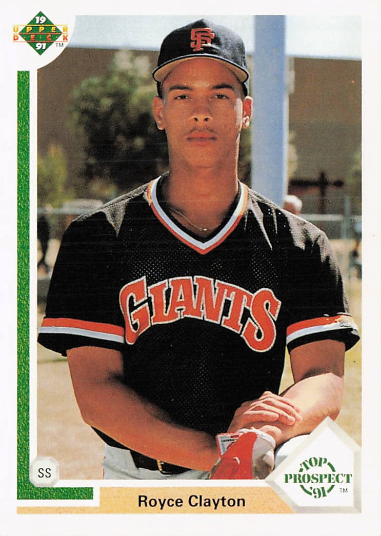 1991 Upper Deck #61 Royce Clayton rookie card: 1991 Upper Deck Top Prospect '91 Royce Clayton #61 is a base trading card featuring Royce Clayton as a member of the San Francisco Giants. Issued in Upper Deck's Top Prospect '91 release, this card