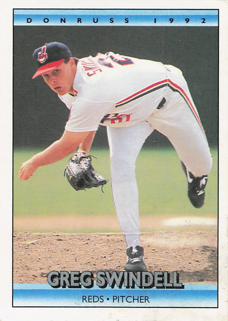 1992 Donruss #483 baseball card featuring pitcher Greg Swindell: 1992 Donruss Series 2 Greg Swindell #483 is a base trading card featuring Greg Swindell during his tenure with the Cincinnati Reds. This early-1990s Donruss issue comes from the Junk Wax Era and