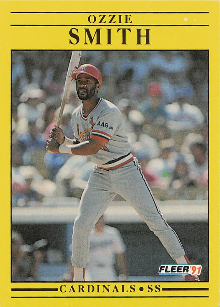 1991 Fleer #646 Ozzie Smith St. Louis Cardinals baseball card: 1991 Fleer Ozzie Smith card #646 featuring the St. Louis Cardinals shortstop. The front identifies Ozzie Smith with Cardinals team text and Fleer branding, while the back confirms card number 646.