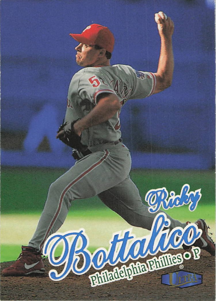 1998 Ultra #36 Ricky Bottalico baseball card: 1998 Fleer Ultra Ricky Bottalico #36 is a base trading card featuring Ricky Bottalico during his tenure with the Philadelphia Phillies. Ultra was Fleer's glossy late-1990s release, and Bottalico is hi