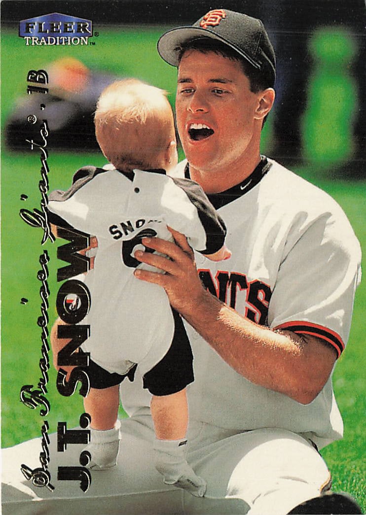1999 Fleer Tradition J.T. Snow (#293) baseball card: 1999 Fleer Tradition J.T. Snow #293 is a base trading card featuring J.T. Snow during his tenure with the San Francisco Giants. Fleer Tradition is a late-1990s baseball release known for its classic-s