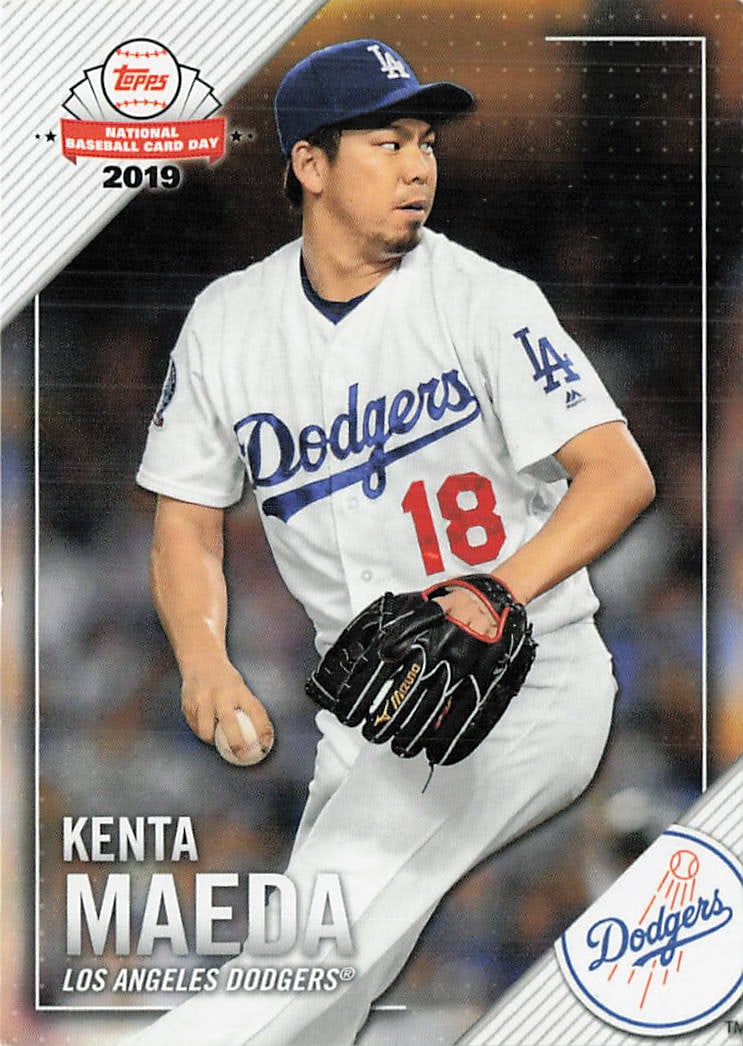2019 Topps National Baseball Card Day Los Angeles Dodgers Kenta Maeda #LAD-10: 2019 Topps National Baseball Card Day Los Angeles Dodgers Kenta Maeda #LAD-10 is a base trading card featuring Kenta Maeda as a member of the Los Angeles Dodgers. Issued as part of Topps National