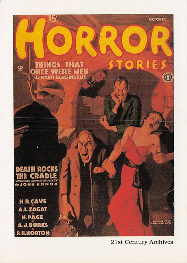 1993 21st Century Archives Horror Stories Prototype Things That Once Were Men: 1993 21st Century Archives Horror Stories Things That Once Were Men is a prototype trading card featuring Things That Once Were Men as a member of the Horror Stories series. Issued as a sample card